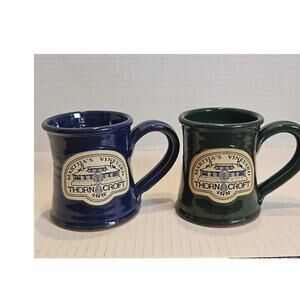 New Daneen Pottery Mugs Navy Green Embossed Thorncroft Inn at Martha's Vineyard